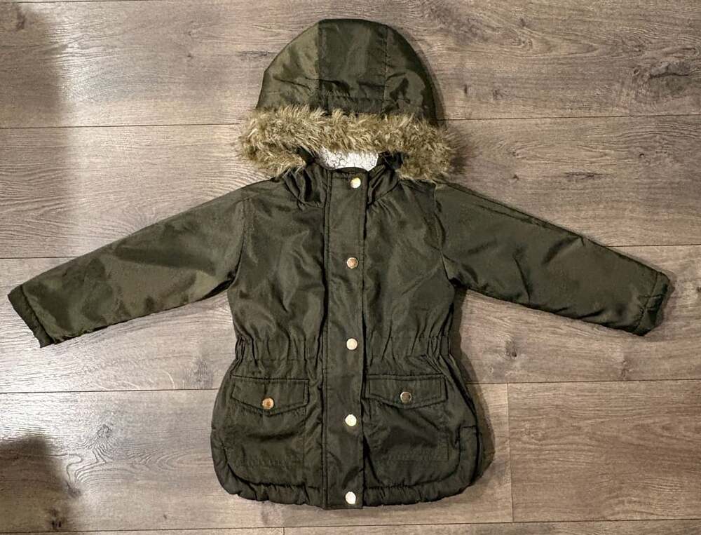 C&C California Winter Coat Size 3T Green Faux Fur Hood Parka Jacket